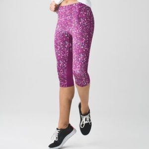 Lululemon Real Quick Crop Paradise Camo Legging Regal Plum Abstract Print Sz 10‎